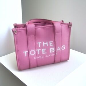 Marc Jacobs Faux Pink Leather Tote with White Lettering